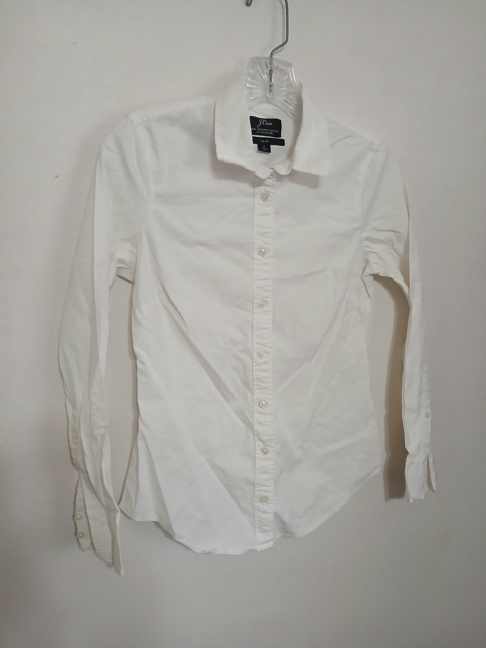 J. Crew Women's White Long-Sleeve Button-Down Shirt Organic Cotton